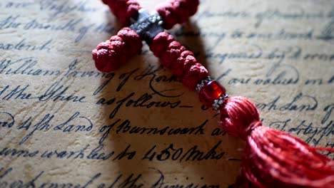 Close-up-of-christian-cross-on-old-letter