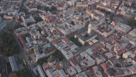 Aerial-City-Lviv,-Ukraine.-European-City.-Popular-areas-of-the-city.-Town-Hall