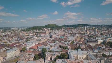 Aerial-City-Lviv,-Ukraine.-European-City.-Central-part-of-old-european-city