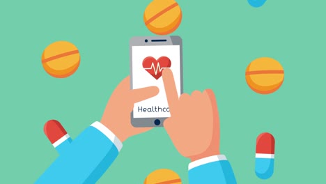 Smartphone-mit-Gesundheitsversorgung-online-und-Herz-Cardio