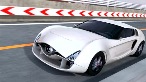 White-electric-sports-car-on-the-highway