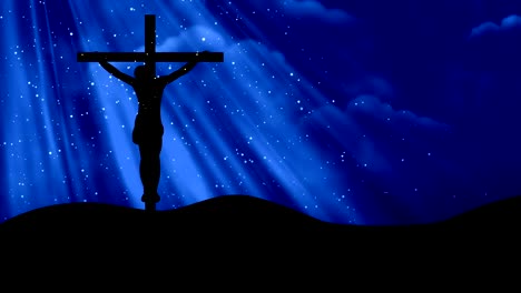 Christ-on-Cross-Rays-Blauer-Gottesdienst-loopable-Hintergrund