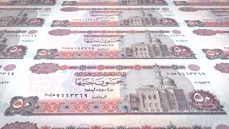 Banknotes-of-fifty-egyptian-pound-of-Egypt-rolling,-cash-money,-loop