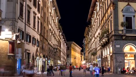 Gemütliche-Gasse-in-Florenz-Timelapse,-Toskana,-Italien.-Nacht-Florenz-Stadtbild