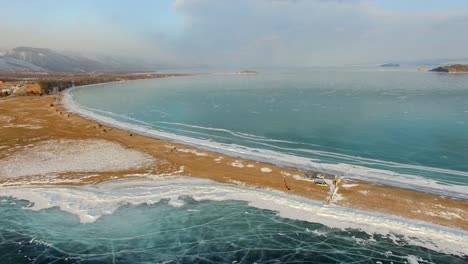 4K.-Aerial-survey-from-the-air.-Winter.-Lake-Baikal.-Small-sea.