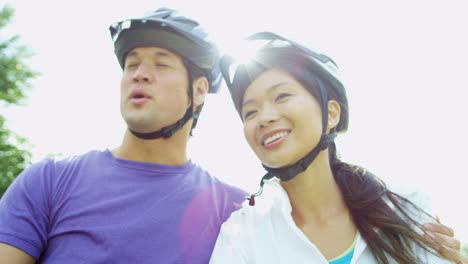 Asian-Chinese-young-couple-healthy-living-cycling-fitness