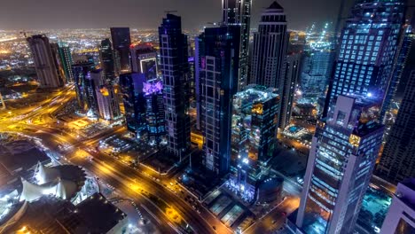 El-horizonte-de-la-zona-de-West-Bay-desde-la-parte-superior-en-timelapse-de-Doha,-Qatar