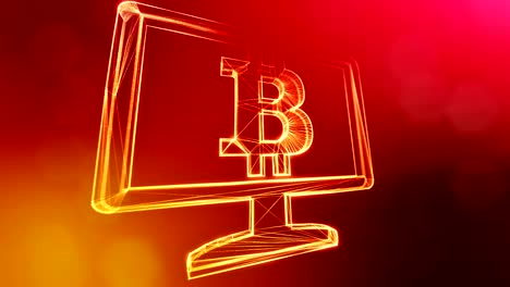 bitcoin-logo-inside-the-monitor.-Financial-background-made-of-glow-particles-as-vitrtual-hologram.-Shiny-3D-loop-animation-with-depth-of-field,-bokeh-and-copy-space.-Red-background-v1