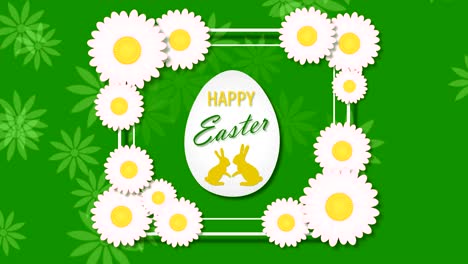 Happy-Easter-with-egg-and-chamomiles-on-the-green-background