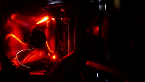 Computer-cooling-fan-is-turned-on,-the-red-light