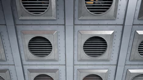 Many-Industrial-ventilation-fans-units-during-rotation.-Indoor-or-outdoor--cooling-or-heating-process.-60-fps-seamless-animation.