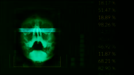 Scannen-eines-menschlichen-Schädels,-geloopt-grün-hud-Schnittstelle-Medizintechnik