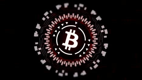 Red-circular-hologram-rotating-bitcoin-sign-in-center