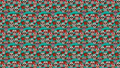 Animation-of-seamless-pattern-with-sugar-skulls.-Day-of-the-dead.-Dia-de-los-muertos