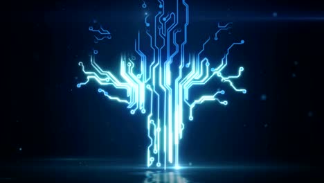 Blaue-abstrakte-Platine-elektronische-High-Tech-wachsender-Baum