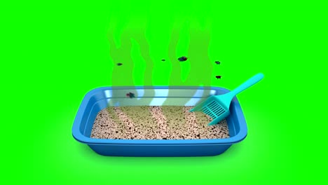 Dirty-Cat-Litter-Box.-3D-animation.-Green-screen,-loopable.