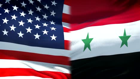 United-States-and-Syria-flags-background,-diplomatic-and-economic-relations