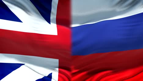 Großbritannien-und-Russland-Fahnen-Hintergrund,-diplomatische-und-wirtschaftliche-Beziehungen