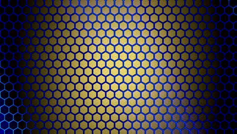 La-textura-de-las-células-hexagonales-brilla-en-amarillo-y-azul.--Textura-de-fondo-UHD-4k