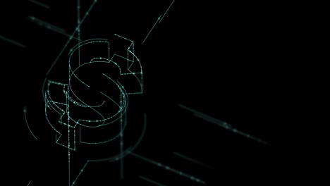 Währung-USD-(US-Dollar)-isometrische-Symbol-Partikellinie-Beleuchtung-Rahmen-Struktur-Muster-Wireframe-futuristisch,-Digital-money-Kryptowährung-Konzept-auf-schwarzem-Hintergrund-Animation-4K