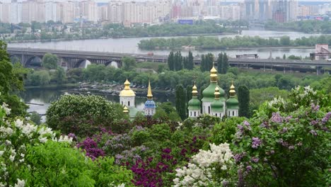 Spring-Kiev-panorama-after-the-rain-church-blooming-lilac-Ukraine-4k-video