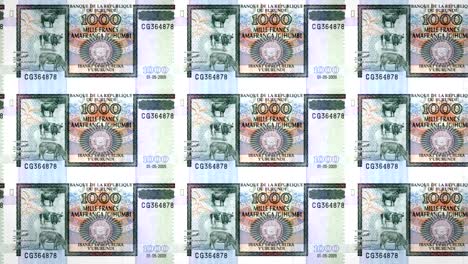 Billetes-de-1-mil-francos-burundeses-de-Burundi,-dinero-en-efectivo,-lazo