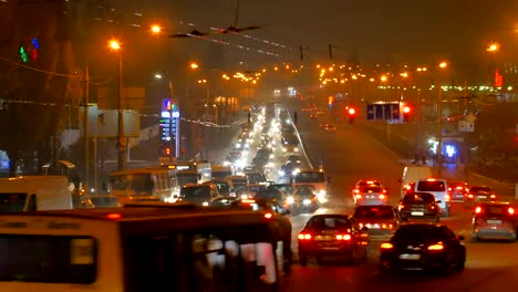 Timelapse-Road-Cars-Night.-Ukraine,-Kiev-2017