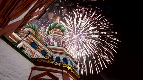 Cathedral-of-Intercession-of-Most-Holy-Theotokos-on-the-Moat-(-Temple-of-Basil-the-Blessed)-and-fireworks,--Red-Square,-Moscow,-Russia