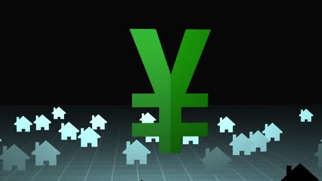 Ominous-Japanese-Yen-Symbol-Rising-out-of-the-earth-around-cluster-of-houses