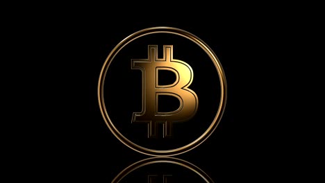 Rotating-Bitcoin-on-black-background,-3d-animation-seamless-loop