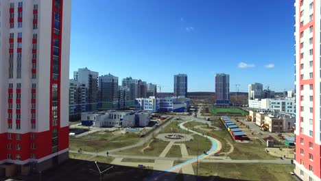 Urban-development.-Footage.-Residential-area-Academic,-new-buildings.-Ekaterinburg,-Russia.-Shooting-from-the-air-by-a-flying-camera