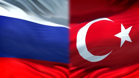 Russia-and-Turkey-flags-background,-diplomatic-and-economic-relations,-business