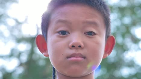 Close-up-face-of-asian-Boy.-The-left-eye-is-invisible-disabilities.--Slow-Motion