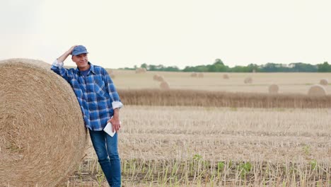 Moderne-Landwirtschaft.-Die-Liebe-zur-Landwirtschaft.-Landwirt-mit-digitalem-Tablet-bei-der-Prüfung-von-Bauernhof