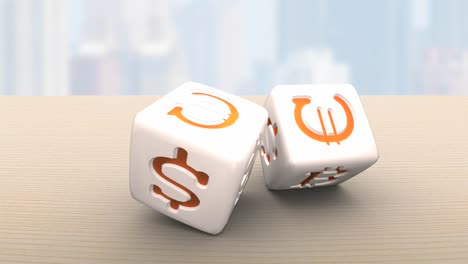 Two-rolling-dices-with-USD,-Euro-and-bitcoin-symbols