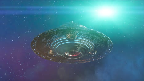 ufo-fliegende-Untertasse-auf-dunklem-Hintergrund.-3D-Rendern