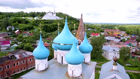 aerial-view-Cathedral-of-the-Annunciation-in-Gorokhovets,-Russia