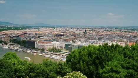 Panorama-of-the-city-of-Budapest,-Hungary.-Panning-shot