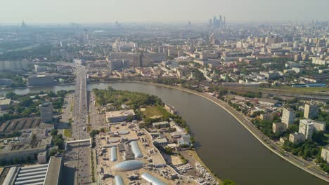 russia-sunset-moscow-river-and-sunny-cityscape-aerial-panorama-4k-hyper-time-lapse