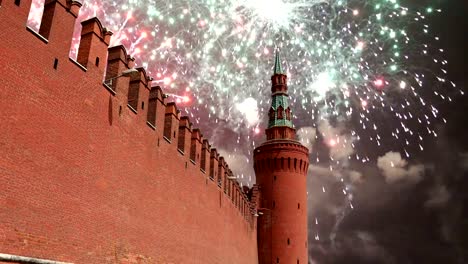 Fireworks-over-the-Moscow-Kremlin,-Russia