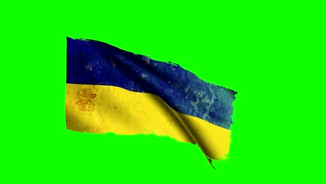 Ukraine-Flag-Waving,-old,-grunge-look-green-screen