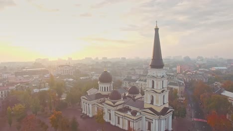 Cinematic-aerial-view-of-old-city-and-Transfiguration-Cathedral-in-Odessa.