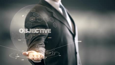 Objective-with-hologram-businessman-concept