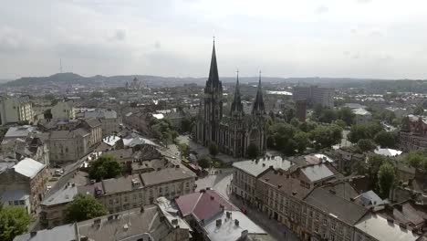 Flying-over-Church-Of-St.-Elizabeth-In-Lviv,-Ukraine