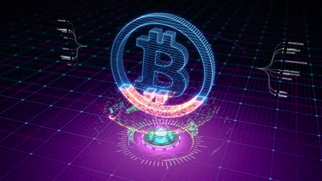 Abstrakte-Animation-von-Bitcoin-Kryptowährung-Symbol-gebildet-durch-Partikel