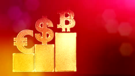 Signos-de-Bitcoin-dólar-y-euro-en-columnas.-Fondo-financiero-hecho-de-partículas-de-brillo-como-holograma-vitrtual.-Animación-loop-3D-brillante-con-la-profundidad-de-campo,-bokeh-y-copia...-Fondo-rojo-v1