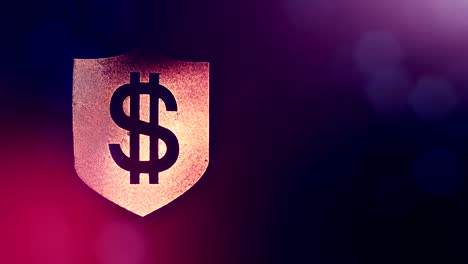 dollar-sign-on-the-shield.-Finance-background-of-luminous-particles.-3D-loop-animation-with-depth-of-field,-bokeh-and-copy-space-for-your-text.-purple-color-v1