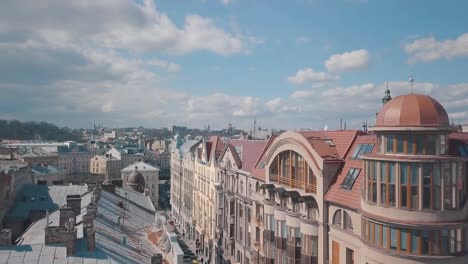 Aerial-City-Lviv,-Ukraine.-European-City.-Popular-areas-of-the-city.-Rooftops