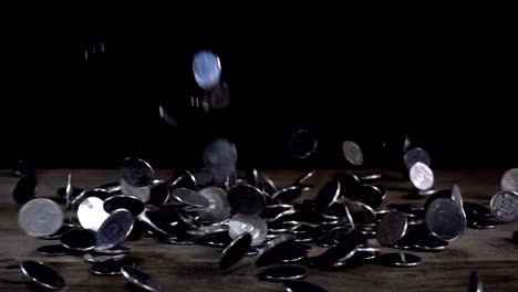 Slow-motion,-a-pile-of-Ukrainian-coins-falls