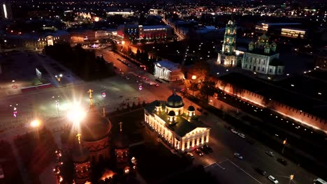 Scenic-view-from-drone-of-illuminated-Tula-Kremlin